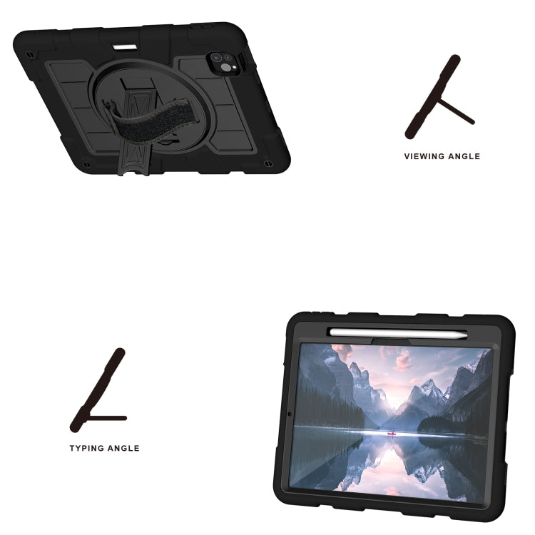For iPad Pro 11 2024 Silicone Hybrid PC Shockproof Tablet Case with Shoulder Strap(Black)