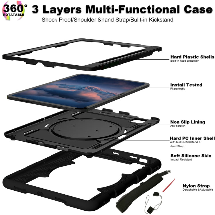 For iPad Pro 11 2024 Silicone Hybrid PC Shockproof Tablet Case with Shoulder Strap(Black)