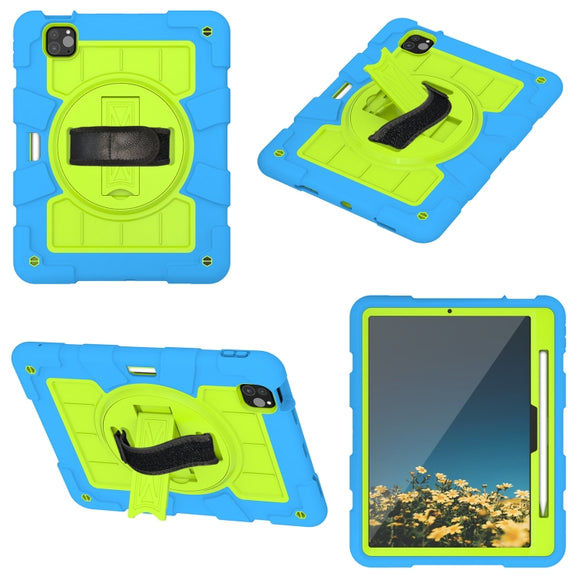 For iPad Pro 11 2024 Silicone Hybrid PC Shockproof Tablet Case with Shoulder Strap(Bluish-Green)