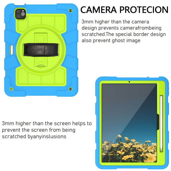 For iPad Pro 11 2024 Silicone Hybrid PC Shockproof Tablet Case with Shoulder Strap(Bluish-Green)