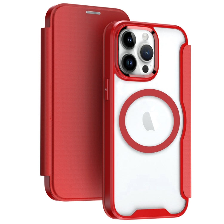 For iPhone 15 Pro MagSafe RFID Blocking Adsorption Flip Leather Phone Case(Red)