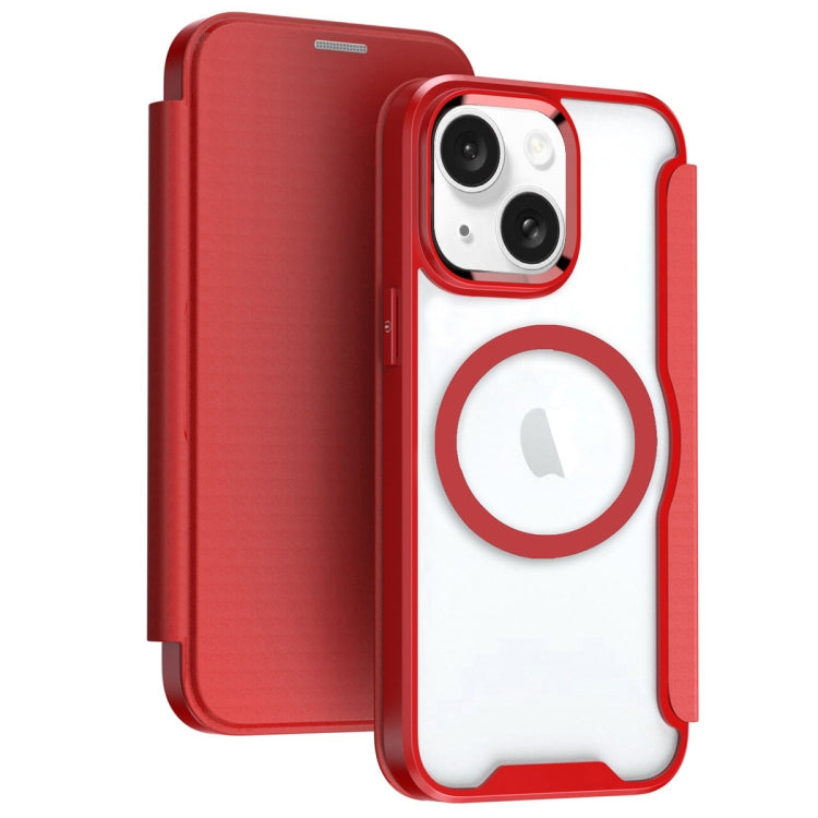 For iPhone 15 MagSafe RFID Blocking Adsorption Flip Leather Phone Case(Red)