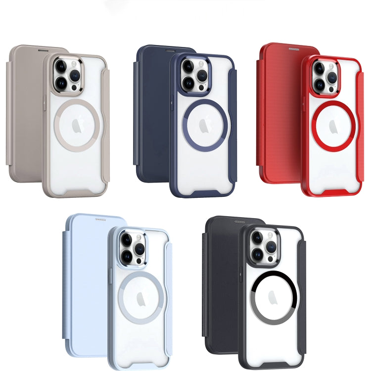 For iPhone 15 MagSafe RFID Blocking Adsorption Flip Leather Phone Case(Purple)