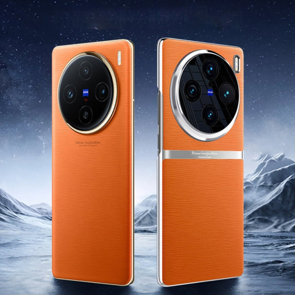 For vivo X100 Electroplating Plain-leather All-inclusive Shockproof Phone Case(Orange)