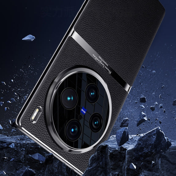For vivo X100 Electroplating Plain-leather All-inclusive Shockproof Phone Case(White)