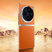 For vivo X100 Pro Electroplating Plain-leather All-inclusive Shockproof Phone Case(Orange)