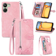 For Xiaomi Redmi 13C Embossed Flower Zipper Leather Phone Case(Pink) - 13C Cases by PMC TechLife | Online Shopping South Africa | PMC TechLife
