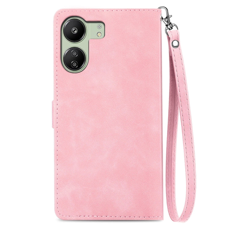 For Xiaomi Redmi 13C Embossed Flower Zipper Leather Phone Case(Pink)