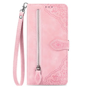 For Xiaomi 14 Pro Embossed Flower Zipper Leather Phone Case(Pink)