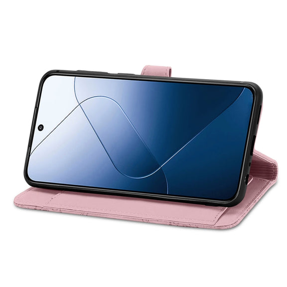 For Xiaomi 14 Pro Embossed Flower Zipper Leather Phone Case(Pink)