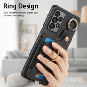 For Samsung Galaxy A25 Retro Skin-feel Ring Card Bag Phone Case with Hang Loop(Black)