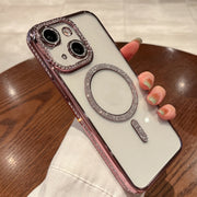 For iPhone 14 Diamond Gradient Plated MagSafe TPU Phone Case(Pink)