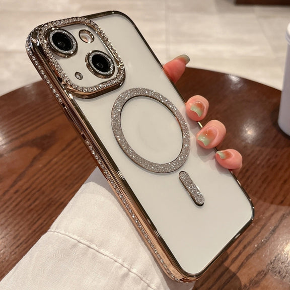 For iPhone 13 Diamond Gradient Plated MagSafe TPU Phone Case(Gold)