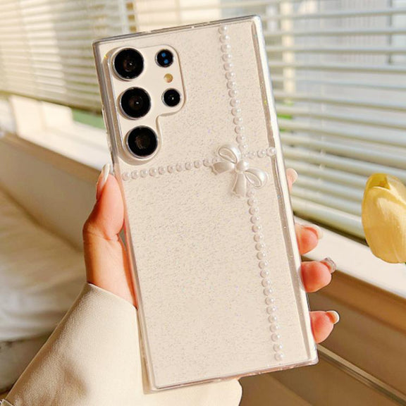 For Samsung Galaxy S25 Ultra 5G Pearl Bow Glitter Epoxy TPU Phone Case(Cross Knots)