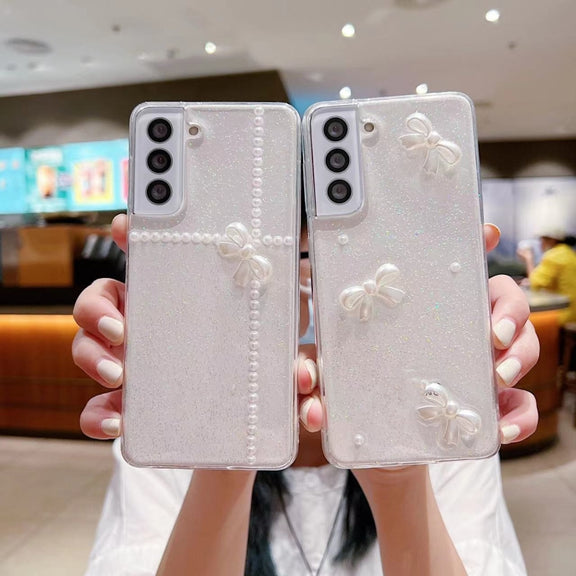 For Samsung Galaxy S25 Ultra 5G Pearl Bow Glitter Epoxy TPU Phone Case(Cross Knots)