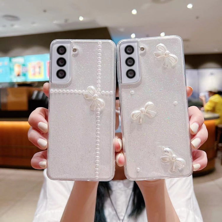 For Samsung Galaxy S25 Ultra 5G Pearl Bow Glitter Epoxy TPU Phone Case(Cross Knots)