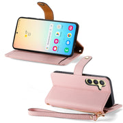For Samsung Galaxy S24 5G Love Zipper Lanyard Leather Phone Case(Pink)
