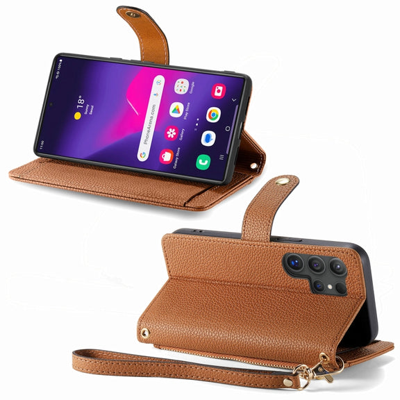 For Samsung Galaxy S24 Ultra 5G Love Zipper Lanyard Leather Phone Case(Brown)
