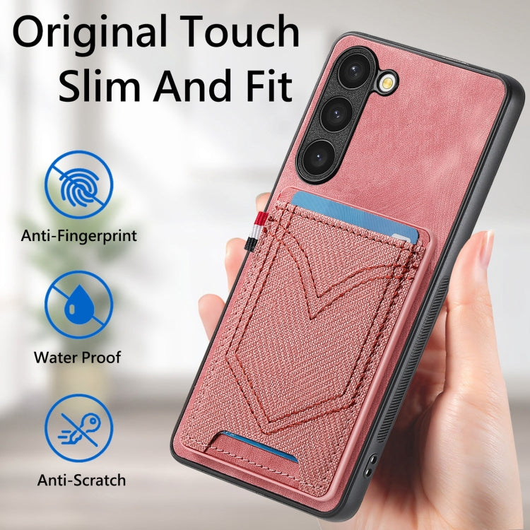 For Samsung Galaxy S25 5G Denim Texture Leather Skin Phone Case with Card Slot(Pink)