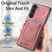 For Samsung Galaxy S25 5G Denim Texture Leather Skin Phone Case with Card Slot(Pink)