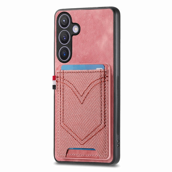 For Samsung Galaxy S25 5G Denim Texture Leather Skin Phone Case with Card Slot(Pink)