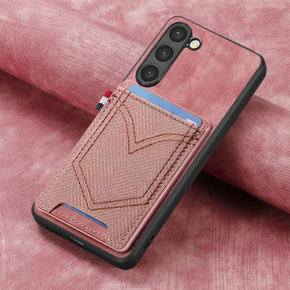 For Samsung Galaxy S25 5G Denim Texture Leather Skin Phone Case with Card Slot(Pink)