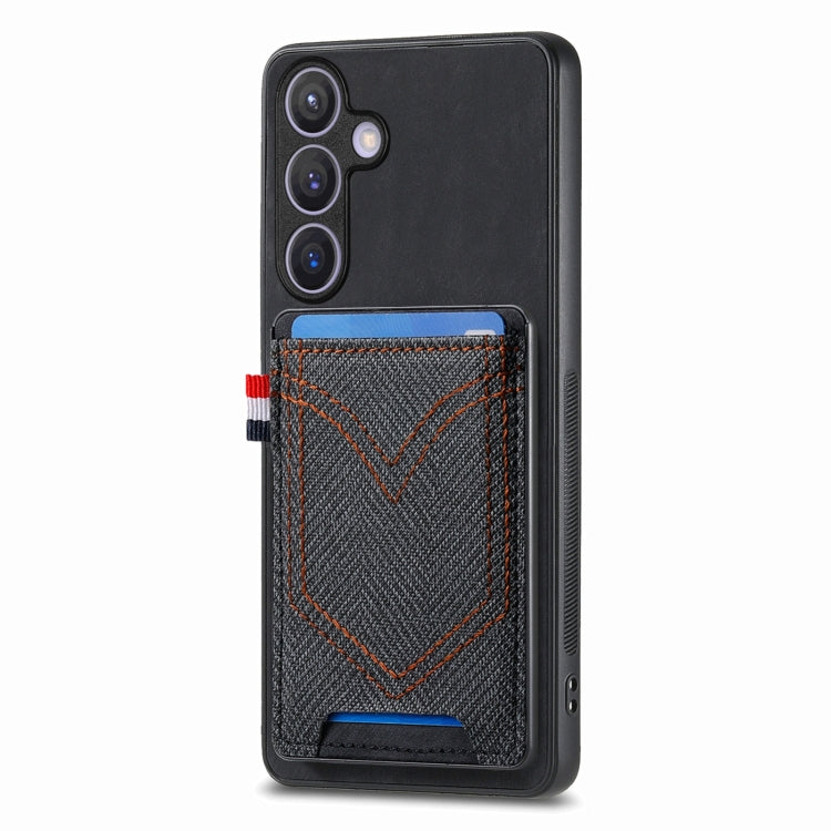 For Samsung Galaxy S25+ 5G Denim Texture Leather Skin Phone Case with Card Slot(Black)