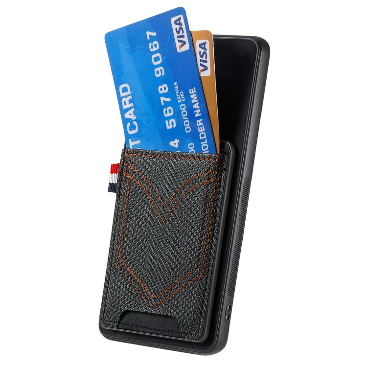 For Samsung Galaxy S25+ 5G Denim Texture Leather Skin Phone Case with Card Slot(Black)