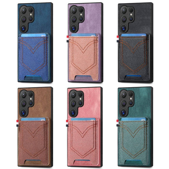 For Samsung Galaxy S25 5G Denim Texture Leather Skin Phone Case with Card Slot(Pink)