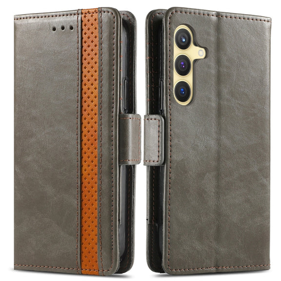 For Samsung Galaxy S25 5G CaseNeo Splicing Dual Magnetic Buckle Leather Phone Case(Gray)