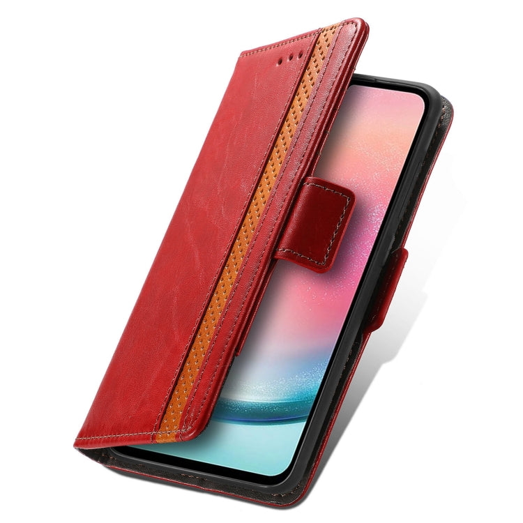 For Samsung Galaxy S25 5G CaseNeo Splicing Dual Magnetic Buckle Leather Phone Case(Red)