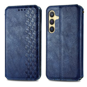 For Samsung Galaxy S25 5G Cubic Grid Pressed Magnetic Leather Phone Case(Blue)