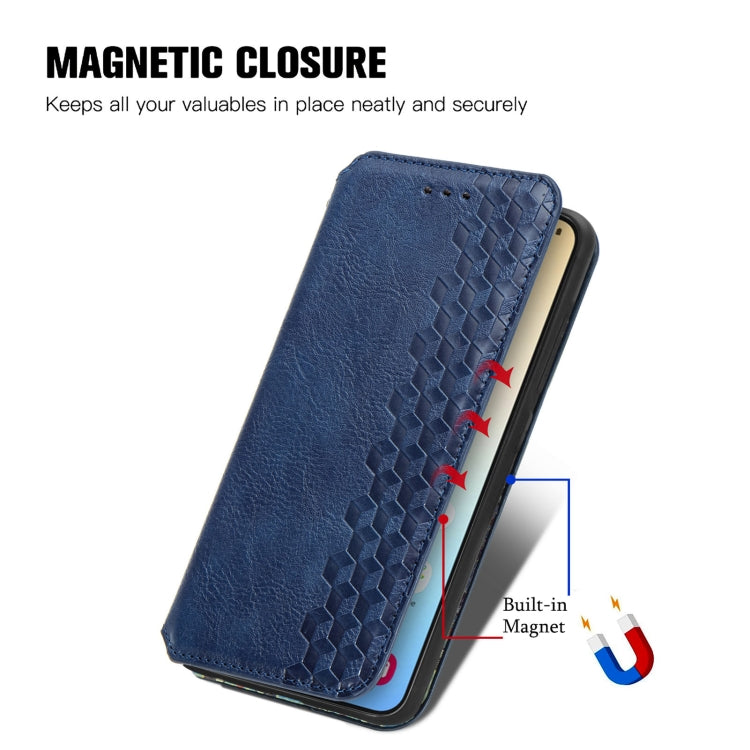 For Samsung Galaxy S25 5G Cubic Grid Pressed Magnetic Leather Phone Case(Blue)
