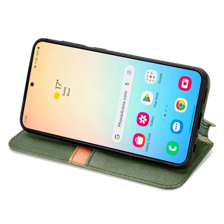For Samsung Galaxy S25 5G Cubic Grid Pressed Magnetic Leather Phone Case(Green)