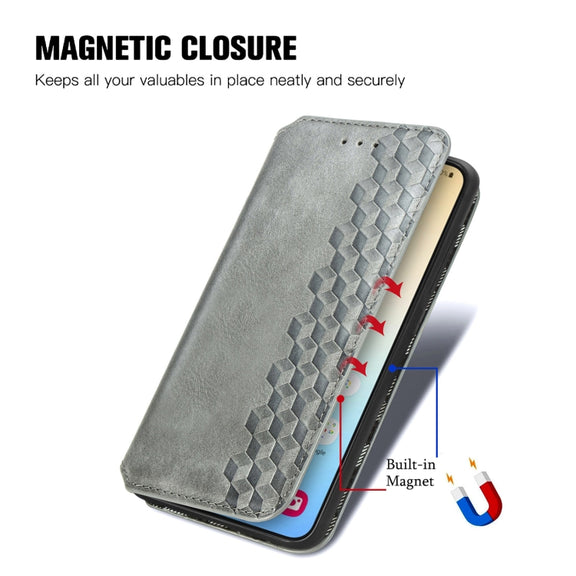 For Samsung Galaxy S25 5G Cubic Grid Pressed Magnetic Leather Phone Case(Gray)