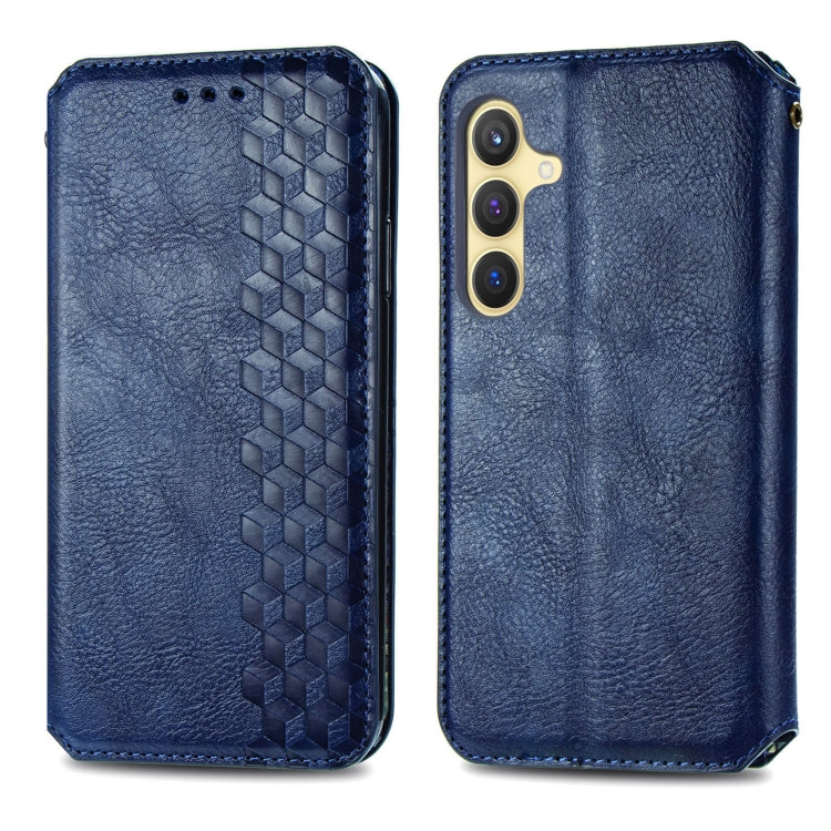 For Samsung Galaxy S25+ 5G Cubic Grid Pressed Magnetic Leather Phone Case(Blue)