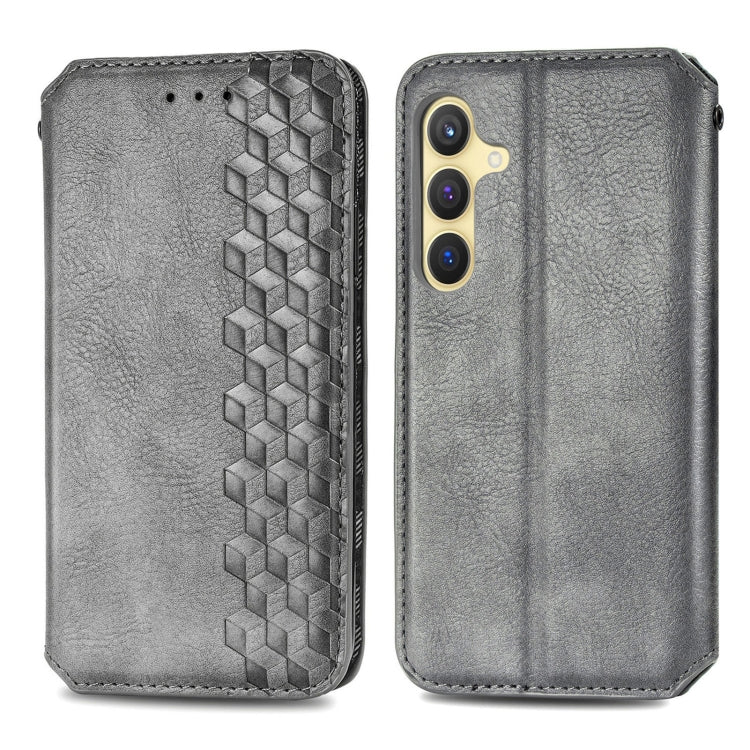 For Samsung Galaxy S25+ 5G Cubic Grid Pressed Magnetic Leather Phone Case(Gray)