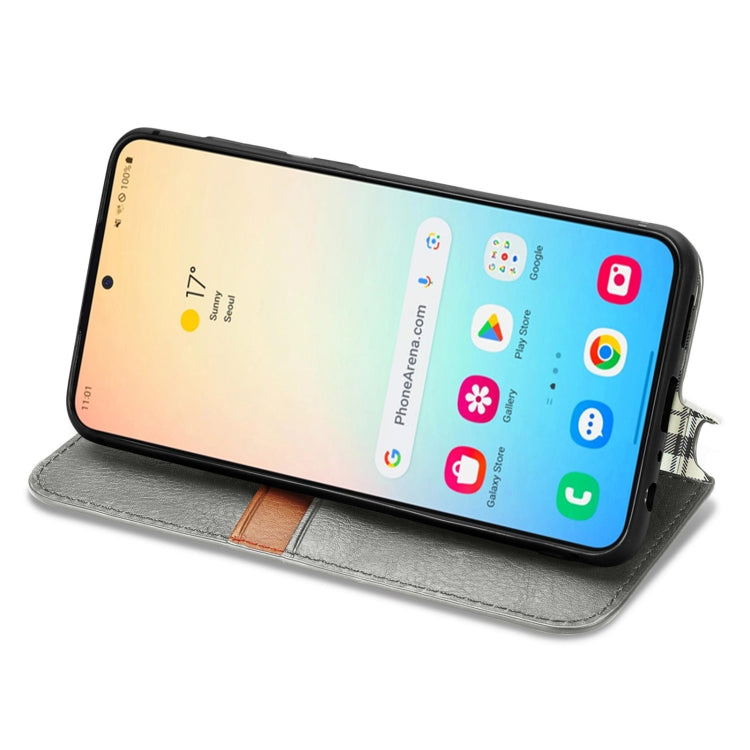 For Samsung Galaxy S25+ 5G Cubic Grid Pressed Magnetic Leather Phone Case(Gray)