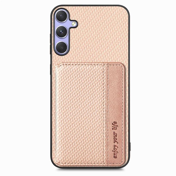 For Samsung Galaxy S25 5G Carbon Fiber Magnetic Card Wallet RFID Blocking Phone Case(Khaki)