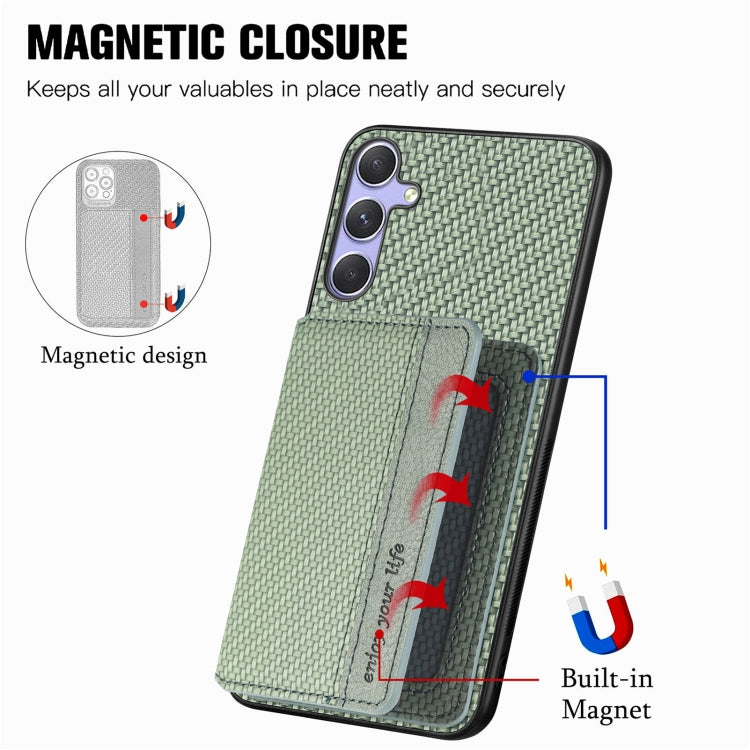 For Samsung Galaxy S25 Ultra 5G Carbon Fiber Magnetic Card Wallet RFID Blocking Phone Case(Green)