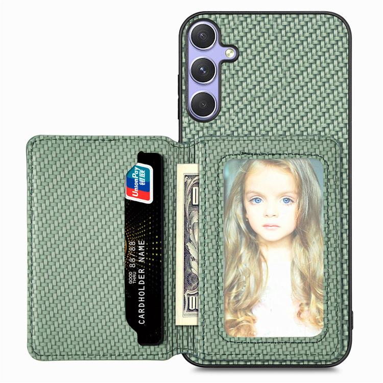 For Samsung Galaxy S25 Ultra 5G Carbon Fiber Magnetic Card Wallet RFID Blocking Phone Case(Green)