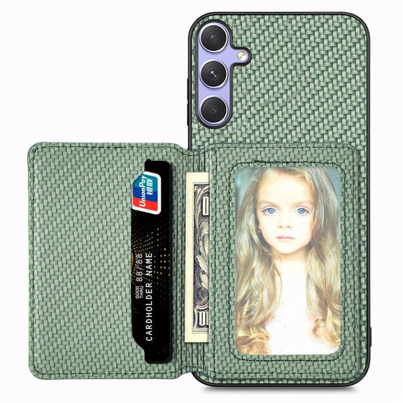 For Samsung Galaxy S25 Ultra 5G Carbon Fiber Magnetic Card Wallet RFID Blocking Phone Case(Green)