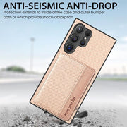 For Samsung Galaxy S25 5G Carbon Fiber Magnetic Card Wallet RFID Blocking Phone Case(Khaki)