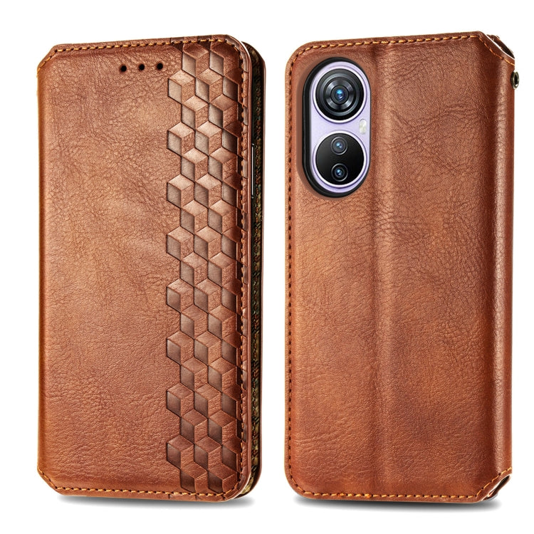 For Blackview A200 Pro Cubic Grid Pressed Magnetic Leather Phone Case(Brown)