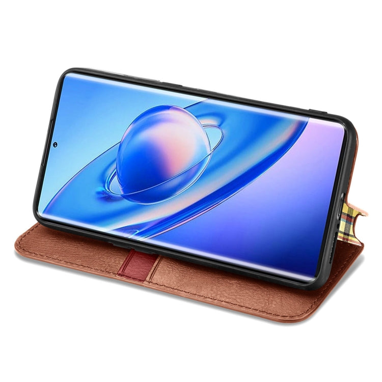 For Blackview A200 Pro Cubic Grid Pressed Magnetic Leather Phone Case(Brown)