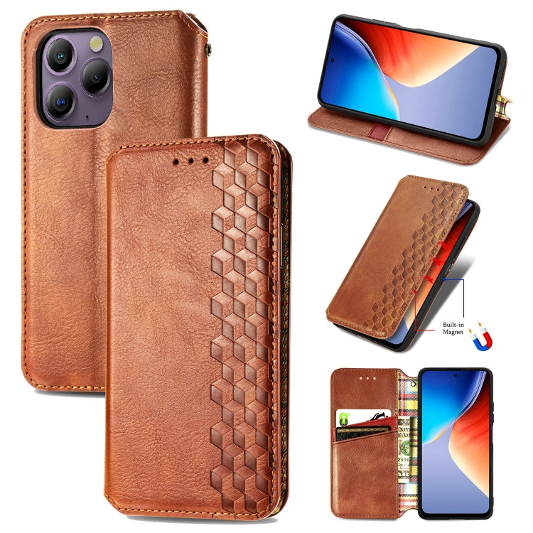 For Blackview A96 Cubic Grid Pressed Magnetic Leather Phone Case(Brown)