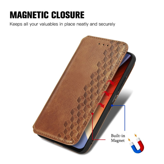 For Blackview A96 Cubic Grid Pressed Magnetic Leather Phone Case(Brown)