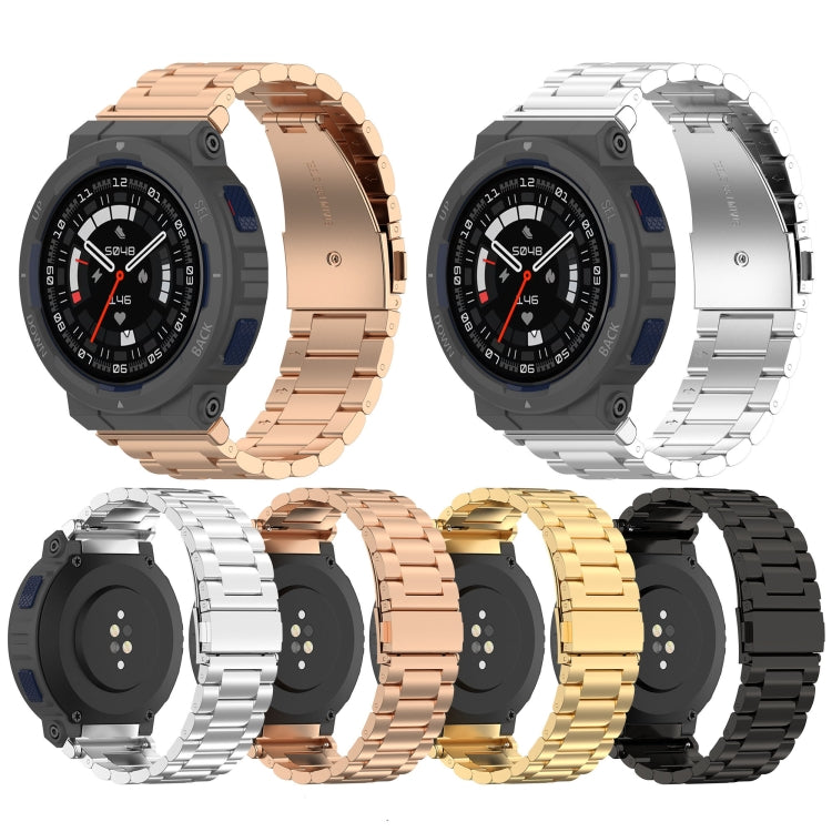 For Amazfit Active Edge A2212 Three Beads Stainless Steel Watch Band(Rose Gold)