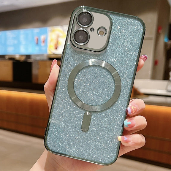 For iPhone 16 Glitter Electroplating MagSafe TPU Phone Case(Green)