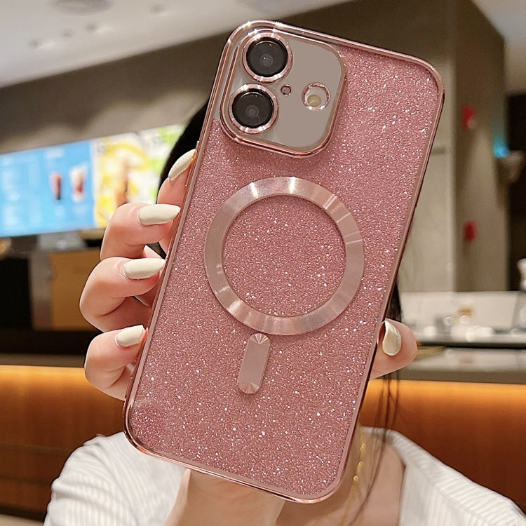 For iPhone 16 Plus Glitter Electroplating MagSafe TPU Phone Case(Rose  Gold)